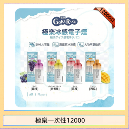 【8種口味】極楽 12000口一次性電子煙|超大容量 |口感絲滑|新品